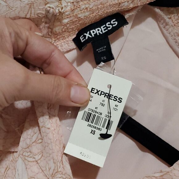 Express Dress in Baby Pink Floral with Mock Neck and Ruffles Size XS - Picture 13 of 13